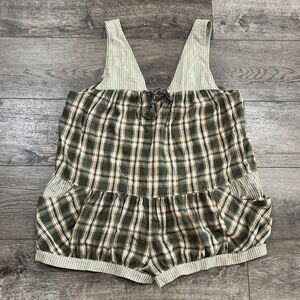 Anthropologie Womens XL Plaid Patchwork Romper Sleeveless Tie Front Boho